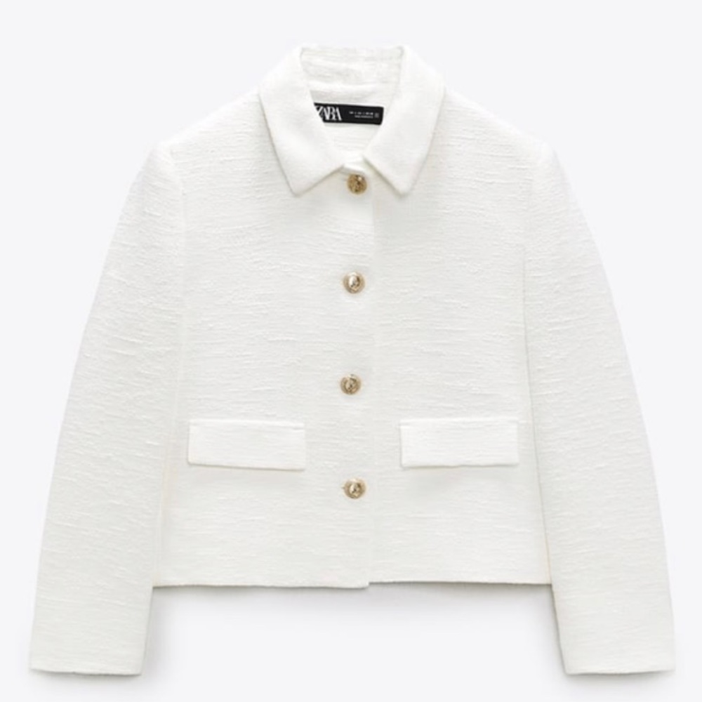 NEW - Zara - Glod Button White Blazer